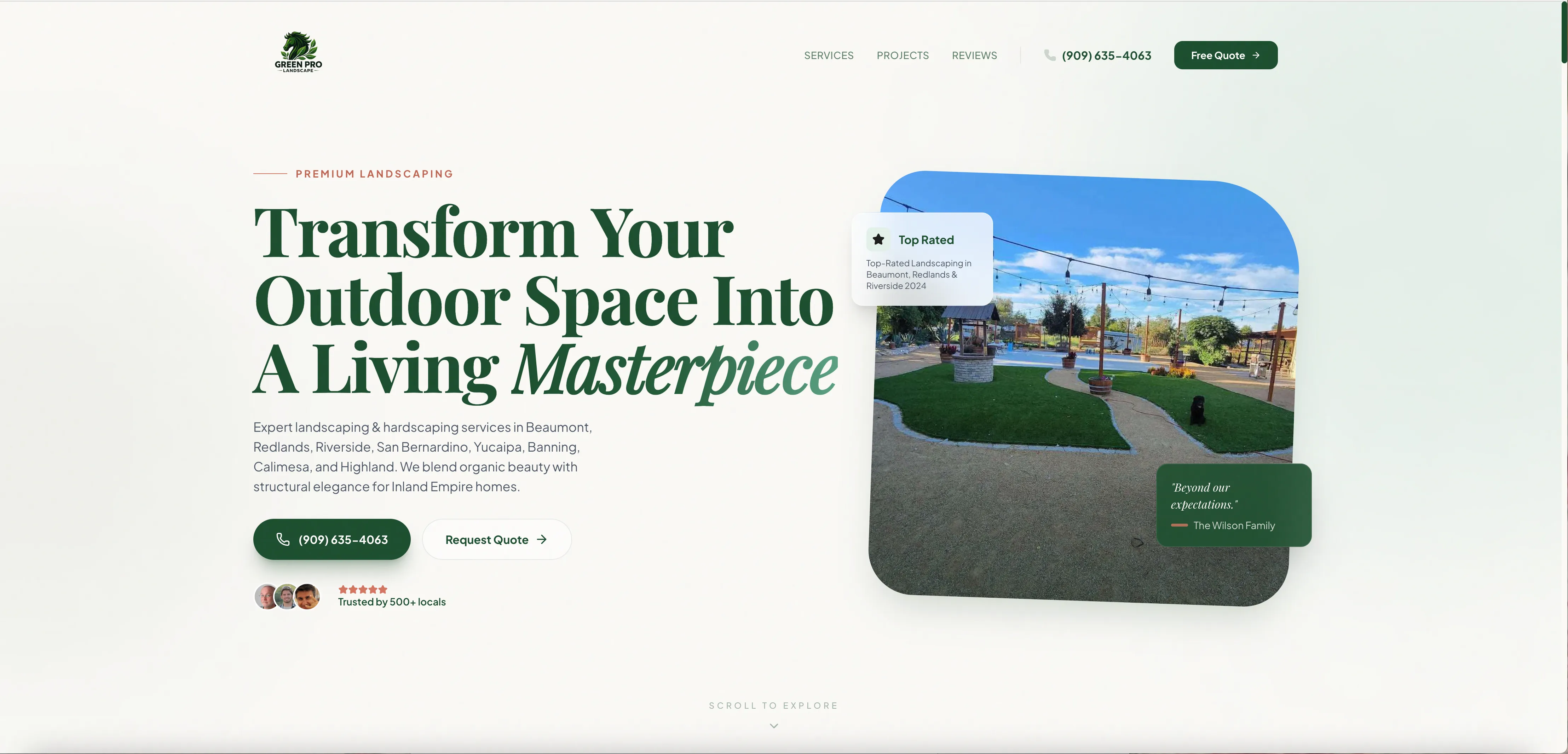 Website Built for a Landscaping Business — hero section preview